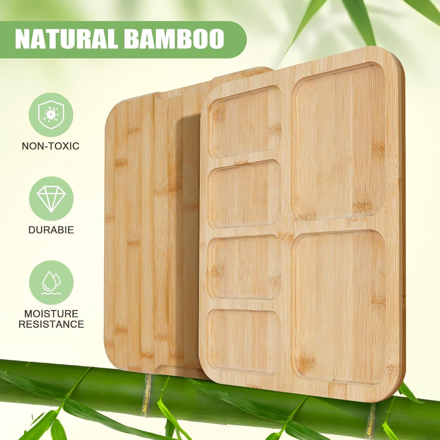 CARLA HOME Bamboo Charcuterie Board with Lid & Handle ideal Gift for Kitchen, Party & Picnic (6 Compartments)-1992735284592250883