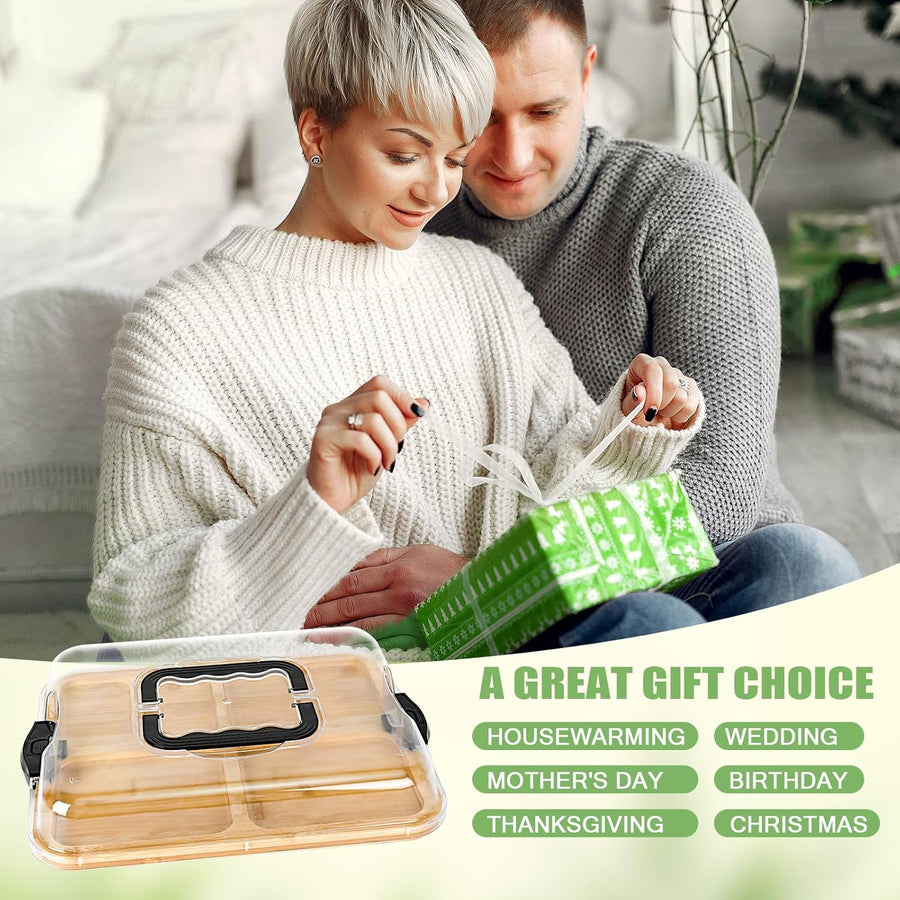 CARLA HOME Bamboo Charcuterie Board with Lid & Handle ideal Gift for Kitchen, Party & Picnic (6 Compartments)-1992735284592250886