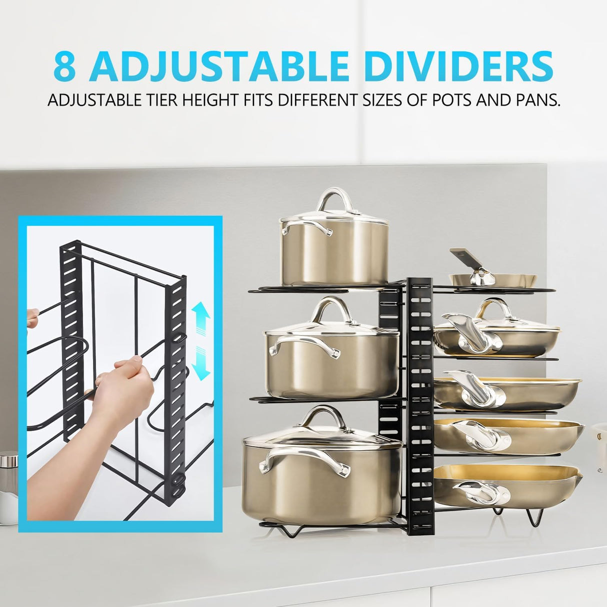 CARLA HOME Adjustable 8-Tier Pan Rack Pot Organizer for Kitchen Cabinet-1992735293010219013