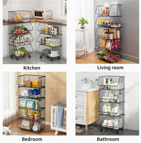 CARLA HOME Metal 5-Tier Rolling Vegetable and Fruit Basket Cart Stand for Kitchen-1992735284772605954