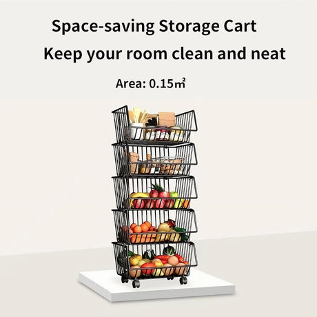CARLA HOME Metal 5-Tier Rolling Vegetable and Fruit Basket Cart Stand for Kitchen-1992735284772605958
