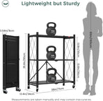 CARLA HOME 3-Tier Foldable Storage Shelf with Wheels for Kitchen, Garage, Pantry or Basement (Black)-1992735282809671685