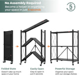 CARLA HOME 3-Tier Foldable Storage Shelf with Wheels for Kitchen, Garage, Pantry or Basement (Black) - Rear View