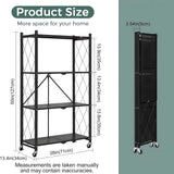 CARLA HOME 4-Tier Foldable Storage Shelf with Wheels for Kitchen, Garage, Pantry or Basement (Black) - Front View