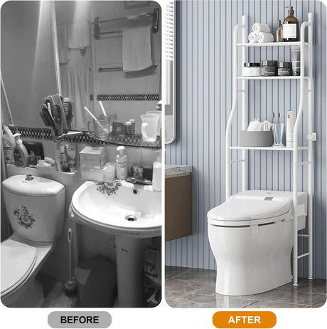 CARLA HOME 3-Tier Over The Toilet Storage Rack with Hooks & Paper Holder for Bathroom & Laundry Room-1992735286743928834