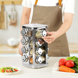 CARLA HOME Rotating Spice Rack Organizer with 20 Glass Jars for Kitchen Countertop - Rear View