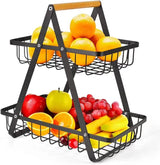 CARLA HOME 2-Tier Fruit Basket Stand for Kitchen Countertop for Fruits, Vegetables, Bread & Snacks with Wooden Handle - Extra Image