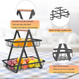 CARLA HOME 2-Tier Fruit Basket Stand for Kitchen Countertop for Fruits, Vegetables, Bread & Snacks with Wooden Handle - Top-Down View