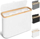 CARLA HOME Toilet Paper Storage Basket Holds Up to 12 Rolls with Bamboo Lid and Handle for RV Closet (White) - Low Angle