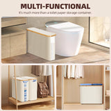 CARLA HOME Toilet Paper Storage Basket Holds Up to 12 Rolls with Bamboo Lid and Handle for RV Closet (White) - Close-Up Angle