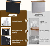 CARLA HOME Toilet Paper Storage Basket Holds Up to 12 Rolls with Bamboo Lid and Handle for RV Closet (Black) - Top-Down View