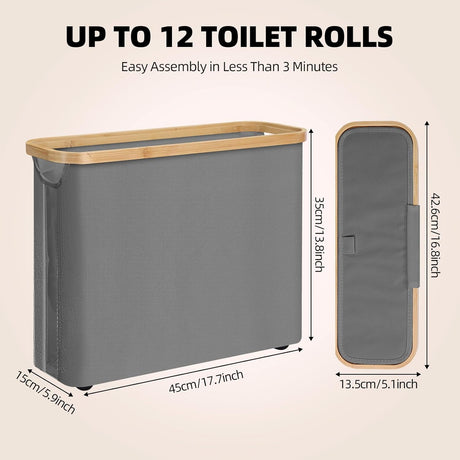 CARLA HOME Toilet Paper Storage Basket Holds Up to 12 Rolls with Bamboo Lid and Handle for RV Closet (Grey)-1992735289340203010