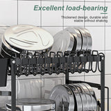 CARLA HOME 2-Tier Dish Drying Rack with Drainage Tray, Utensil Holder, Cup Hooks & Cutting Board Slot for Countertop Kitchen Storage (Black) - Rear View