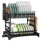 CARLA HOME 2-Tier Dish Drying Rack with Drainage Tray, Utensil Holder, Cup Hooks & Cutting Board Slot for Countertop Kitchen Storage (Black)-1978962254653165576