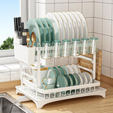 CARLA HOME 2-Tier Dish Drying Rack with Drainage Tray, Utensil Holder, Cup Hooks & Cutting Board Slot for Countertop Kitchen Storage (White) - Extra Image