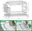 CARLA HOME 2-Tier Dish Drying Rack with Drainage Tray, Utensil Holder, Cup Hooks & Cutting Board Slot for Countertop Kitchen Storage (White)-1992735281312305153