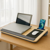 CARLA HOME Oversized Portable Lap Desk with Cushion,Mouse Pad, Tablet and Phone Holder which Fits Up to 17 Inch Laptops for Bed or Sofa (Brown) - Front View