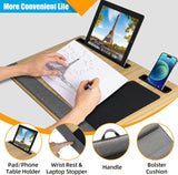 CARLA HOME Oversized Portable Lap Desk with Cushion,Mouse Pad, Tablet and Phone Holder which Fits Up to 17 Inch Laptops for Bed or Sofa (Brown) - Top-Down View