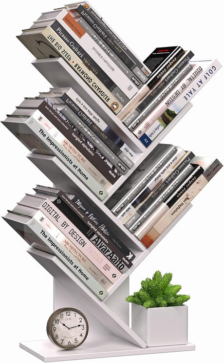 CARLA HOME 5-Tier Tree Bookshelf Storage Rack for Home Office or Bedroom (White)-1992735294960570368