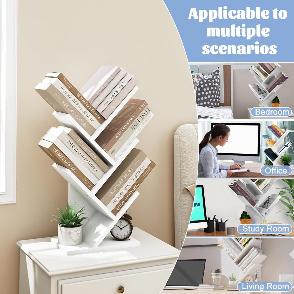 CARLA HOME 5-Tier Tree Bookshelf Storage Rack for Home Office or Bedroom (White)-1992735294960570374