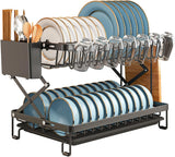 CARLA HOME 2-Tier Dish Drying Rack with Drainage Tray, Utensil Holder, Cup Hooks & Cutting Board Rack for Kitchen (Black) - Extra Image