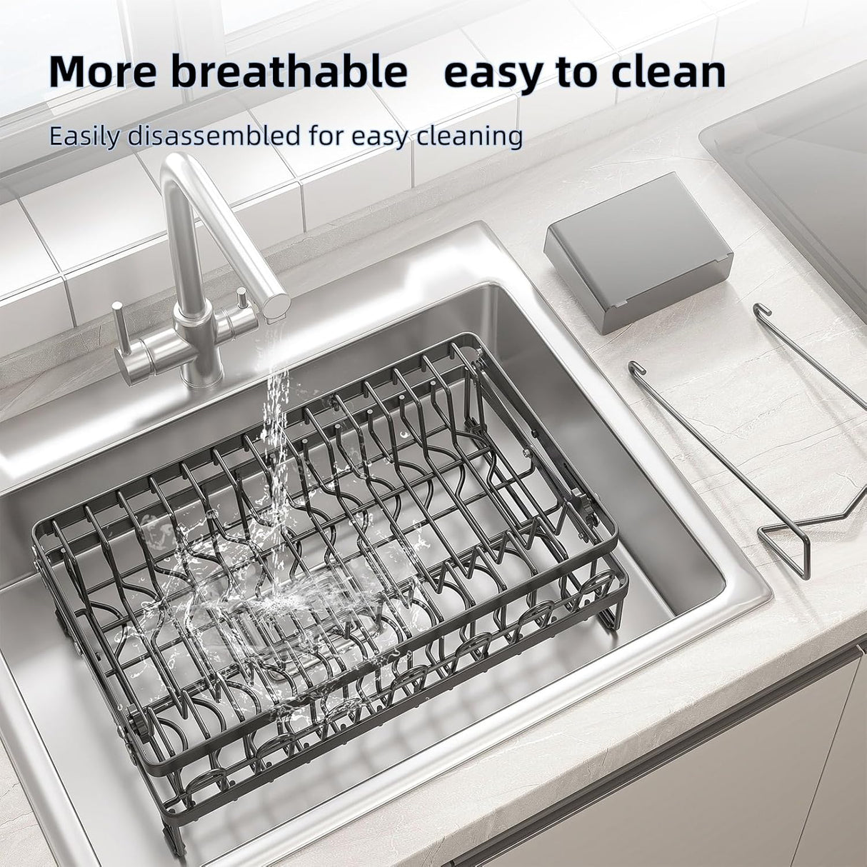 CARLA HOME 2-Tier Dish Drying Rack with Drainage Tray, Utensil Holder, Cup Hooks & Cutting Board Rack for Kitchen (Black)-1992735295317086213