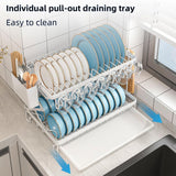 CARLA HOME 2-Tier Dish Drying Rack with Drainage Tray, Utensil Holder, Cup Hooks & Cutting Board Rack for Kitchen (White) - Top-Down View