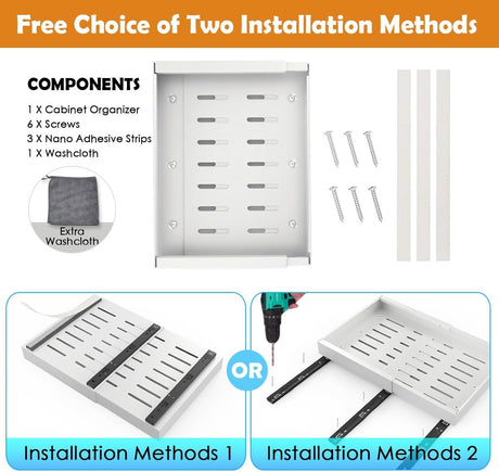 CARLA HOME Pack Pull Out Cabinet Organizer Expandable for Cabinets with Adjustable Slide Out Shelves and Easy Installation (White)-1992735300438331399