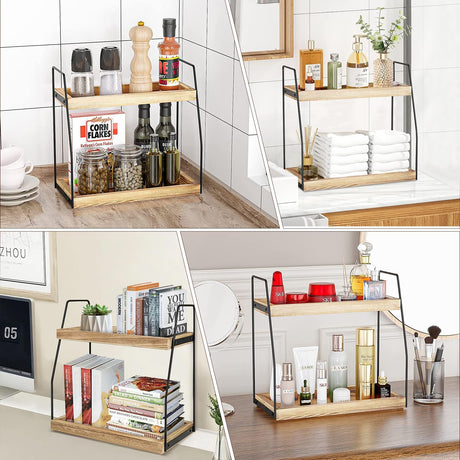 CARLA HOME 2-Tier Wooden Coffee Station Rack Organizer for Coffee Bar, Condiments, Syrups, Storage Jars & Spice Storage Shelf-1992735288992075779