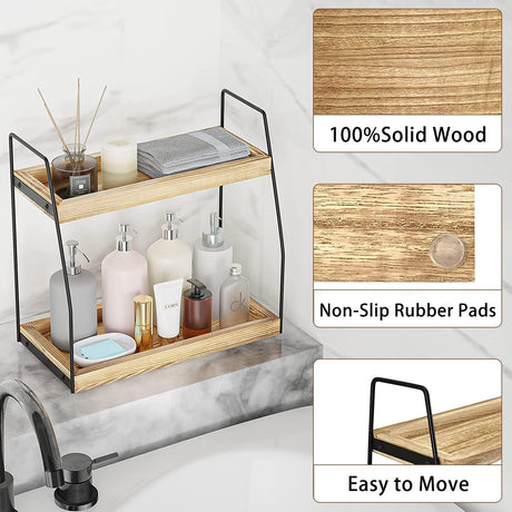 CARLA HOME 2-Tier Wooden Coffee Station Rack Organizer for Coffee Bar, Condiments, Syrups, Storage Jars & Spice Storage Shelf-1992735288992075781