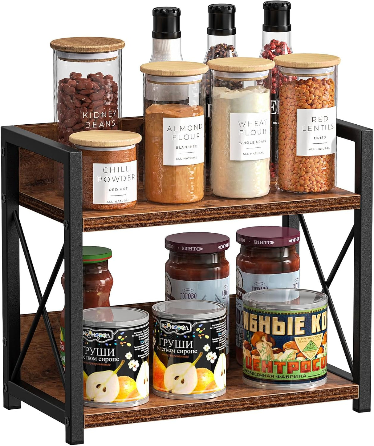 CARLA HOME 2-Tier Countertop Shelf Organizer Rustic Wood Kitchen Spice Rack for Storage, Condiments & Cabinet Organization-1992735286068645889