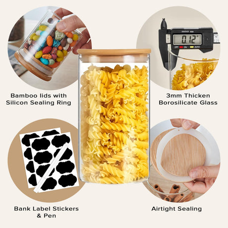 CARLA HOME 6 Pack Glass Storage Jars with Bamboo Lids for Kitchen Pantry, Pasta, Snacks, Cookies, Candy & More-1992735290023874562