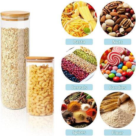 CARLA HOME 6 Pack Glass Storage Jars with Bamboo Lids for Kitchen Pantry, Pasta, Snacks, Cookies, Candy & More-1992735290023874567