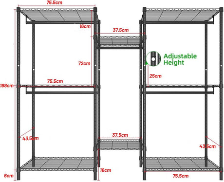 CARLA HOME Heavy Duty Clothing Garment Rack Organizer with Hanging Rods & Storage Shelves for Clothes, Shoes & Wardrobe-1992735283526897665