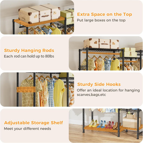 CARLA HOME Heavy Duty Clothing Garment Rack Organizer with Hanging Rods & Storage Shelves for Clothes, Shoes & Wardrobe-1992735283526897668