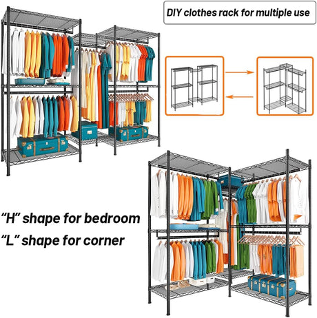 CARLA HOME Heavy Duty Clothing Garment Rack Organizer with Hanging Rods & Storage Shelves for Clothes, Shoes & Wardrobe-1992735283526897670