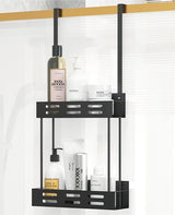 CARLA HOME Over the Door 2-tier Shower Caddy Organizer Shelf with Hooks for Bathroom - Low Angle