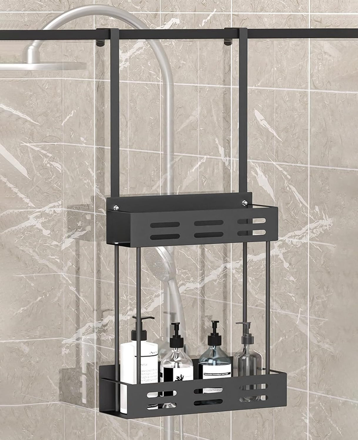 CARLA HOME Over the Door 2-tier Shower Caddy Organizer Shelf with Hooks for Bathroom-1992735298336985094