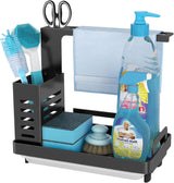 CARLA HOME Kitchen Sink Caddy Organizer with Sponge, Soap & Brush Storage and Rag Rack, Drain Tray & Utensil Holder-1992735286576156672