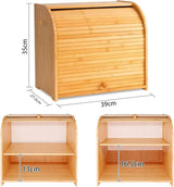CARLA HOME Large Bamboo Bread Box Storage Organizer with Roll Top for Kitchen Counter-1992735282981638145
