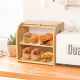 CARLA HOME Large Bamboo Bread Box Storage Organizer with Roll Top for Kitchen Counter-1992735282981638152