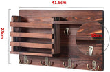 CARLA HOME Rustic Wood Wall Mounted Key and Mail Holder Organizer with Shelf, Letter Slot & 6 Hooks for Entryway Decor Home-1992735291626098693