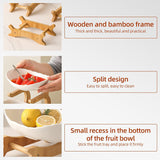 CARLA HOME 3-Tier Ceramic Fruit Bowl Basket with Bamboo Stand for Kitchen Counter, Snack Tray, Dessert Server & Vegetable Storage Rack - Side View