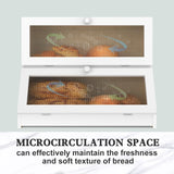 CARLA HOME Double Layer Bamboo Bread Box for Kitchen Counter - Large Capacity Bread Storage Container with Clear Window, Easy Assembly, Farmhouse Style Bread Holder (White) - Side View