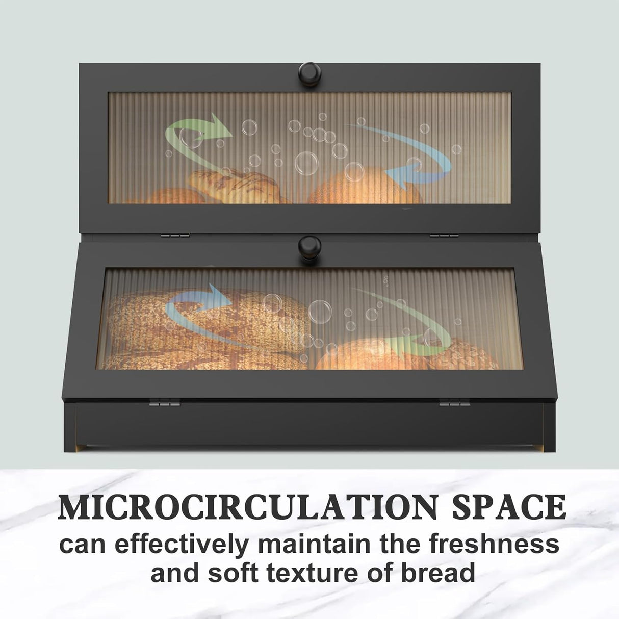 CARLA HOME Double Layer Bamboo Bread Box for Kitchen Counter - Large Capacity Bread Storage Container with Clear Window, Easy Assembly, Farmhouse Style Bread Holder (Black)-1992735282448961539