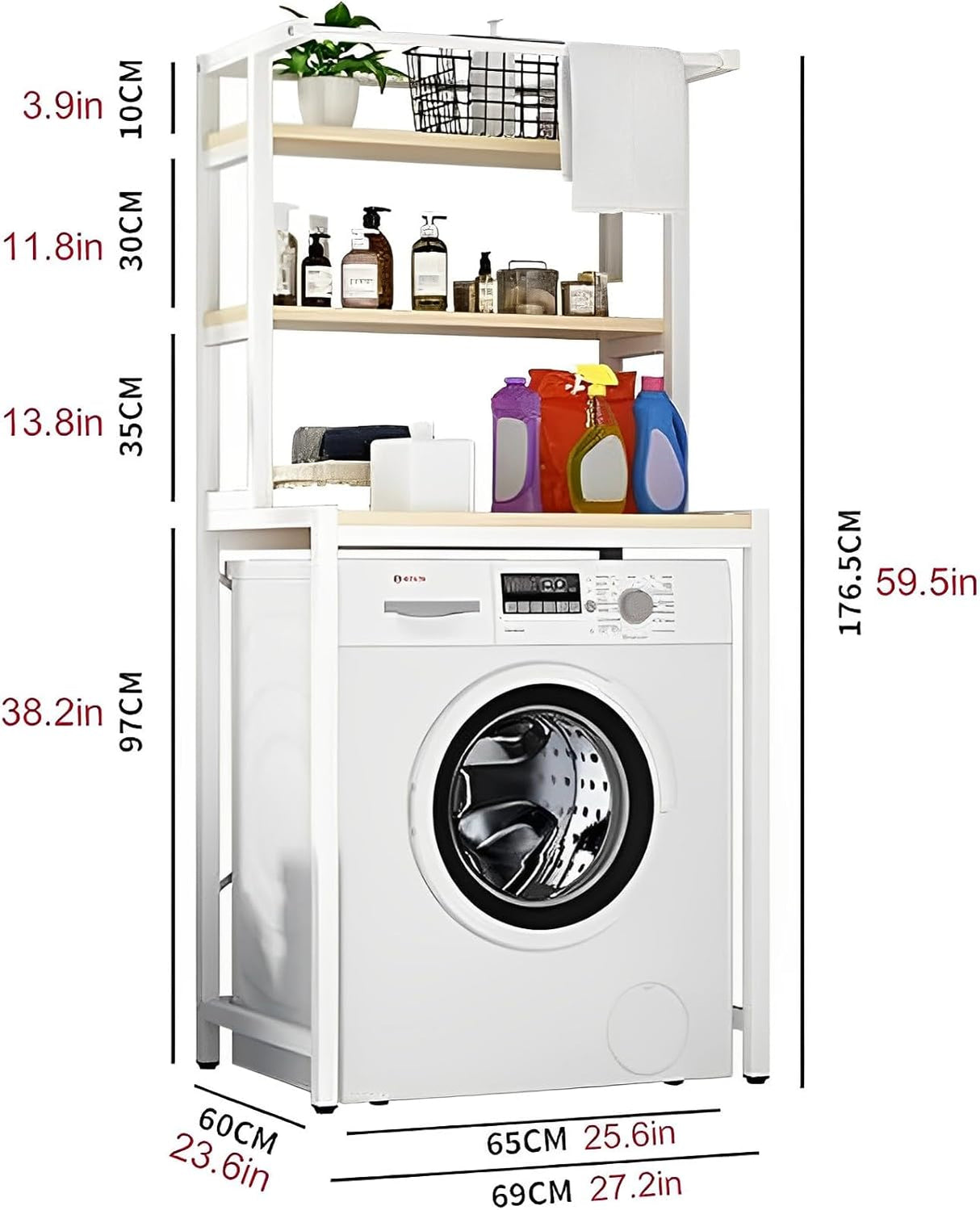 CARLA HOME 3-Tier Over Washing Machine Storage Rack Laundry Shelf Organizer for Bathroom or Toilet (White)-1978962259598249986