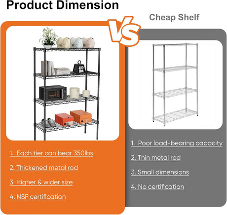 CARLA HOME 4-Tier Adjustable Metal Storage Shelves Wire Rack Organizer for Kitchen, Pantry, Bathroom or Laundry Room (60cm W x 40cm D x 140 cm H)-1992735282633510915