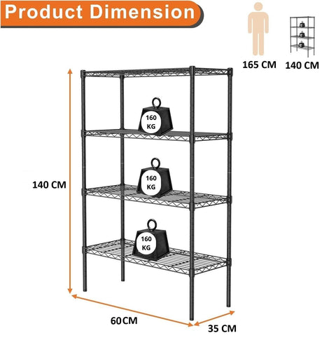 CARLA HOME 4-Tier Adjustable Metal Storage Shelves Wire Rack Organizer for Kitchen, Pantry, Bathroom or Laundry Room (60cm W x 40cm D x 140 cm H)-1992735282633510921