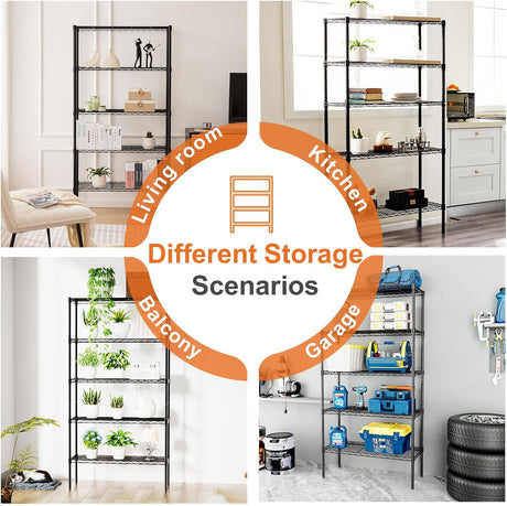 CARLA HOME 5-Tier Adjustable Metal Storage Shelves Wire Rack Organizer for Kitchen, Pantry, Bathroom or Laundry Room (60cm W x 40cm D x 145cm H)-1992735282079862786