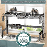 CARLA HOME Adjustable Over the Sink Dish Drying Rack with Utensil Holder, Hooks & Cutting Board Rack for Kitchen Counter Storage - 45-Degree Angle